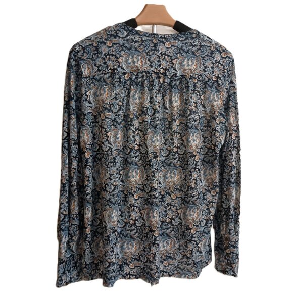 Lucky Brand Women’s Blue Printed V-Neck Jersey Top Button Front Size Large - Picture 3 of 16